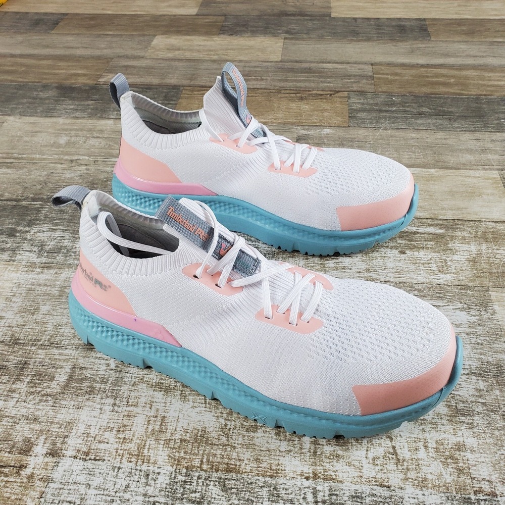Timberland PRO Setra Womens Shoes Sz 8.5 M White Peach Comp Safety Toe Sneakers
